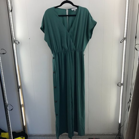 Gilli green wrap bodice jumpsuit with side button details size L - Picture 1 of 3